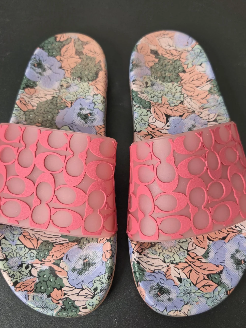 Coach Udele Sport Slide Floral Bottom Pink Rubber Upper
